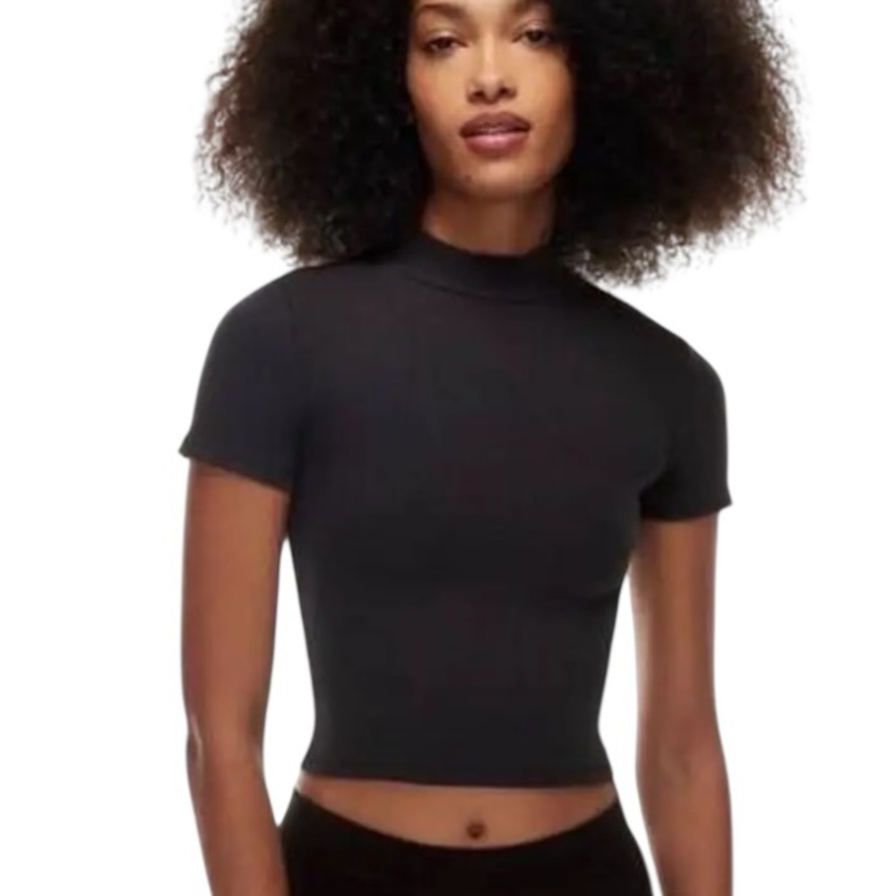 Aritzia Babaton Black Mockneck Formarib Ribbed Cropped T-shirt Top - S